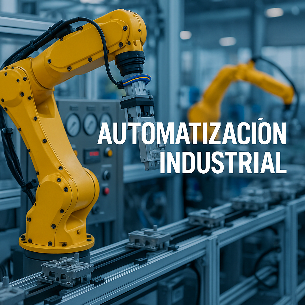 Brazos robóticos y cuadros eléctricos en fábrica moderna representando la automatización industrial en Zaragoza